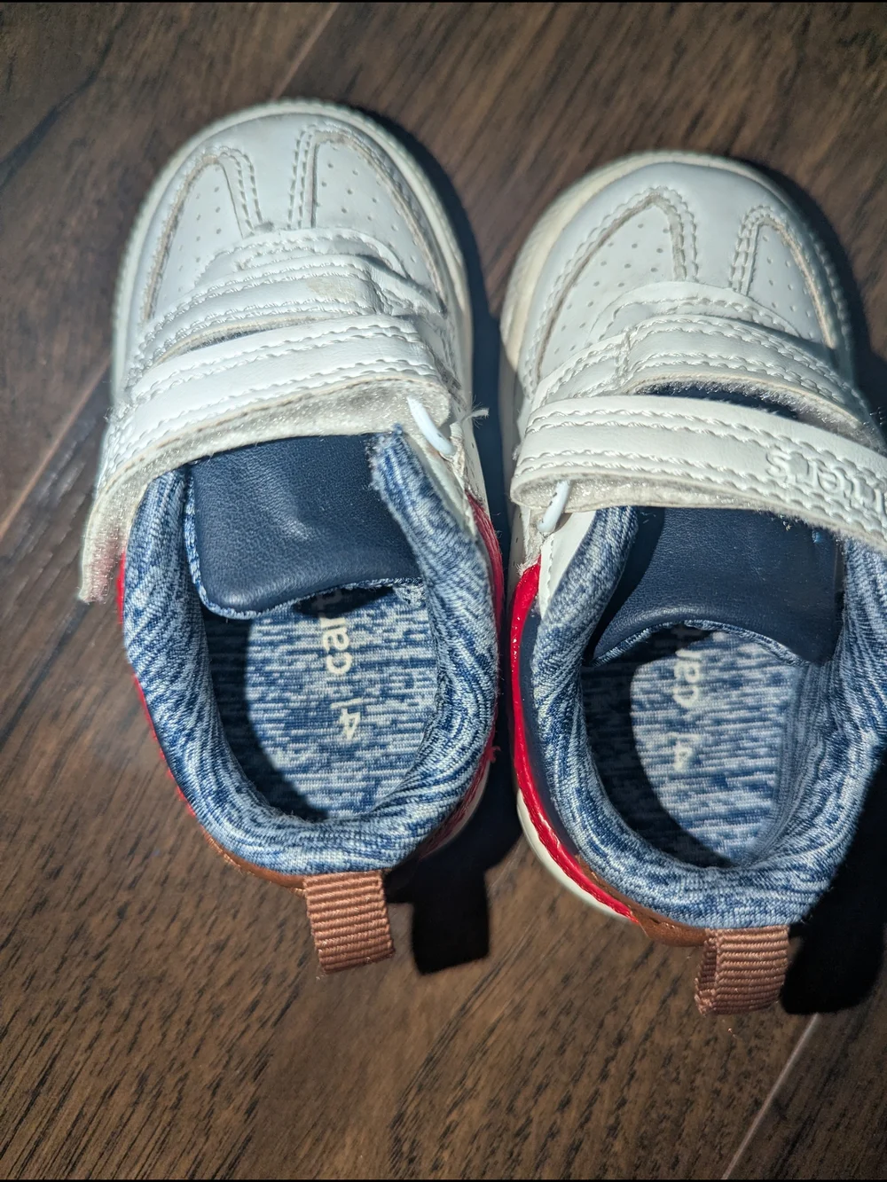 Carter's White Toddler Velcro Sneakers with Navy and Red Accents